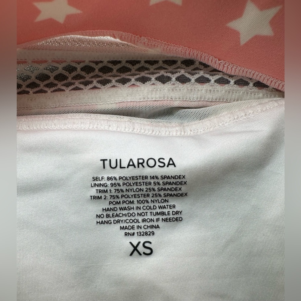 NWT Tularosa Revolve Pink White Star Pom Pom Bikini Bottom Mesh Stripe Swim XS - Picture 4 of 5